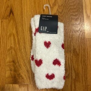 GAP Fuzzy White Socks with Red Hearts